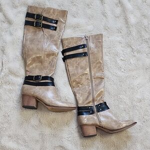 Macy's Tan and Black Heeled Boots